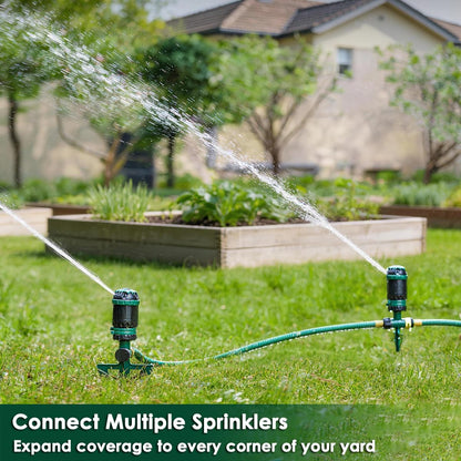 Heavy Duty Gear Drive Sprinkler with Metal Spike Base, 5-Pattern Adjustable Sprinkler Irrigation System, 360 Degree Rotating Water Sprinkler for Large Area Yard, Garden Plant