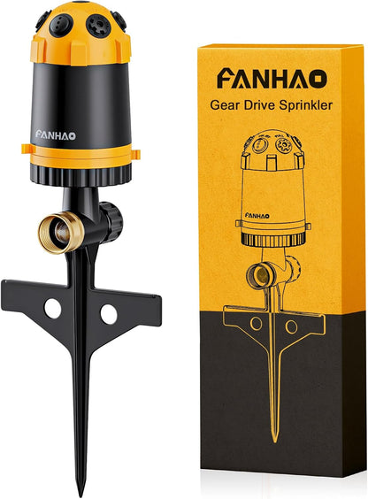 Heavy Duty Gear Drive Sprinkler with Metal Spike Base, 5-Pattern Adjustable Sprinkler Irrigation System, 360 Degree Rotating Water Sprinkler for Large Area Yard, Garden Plant
