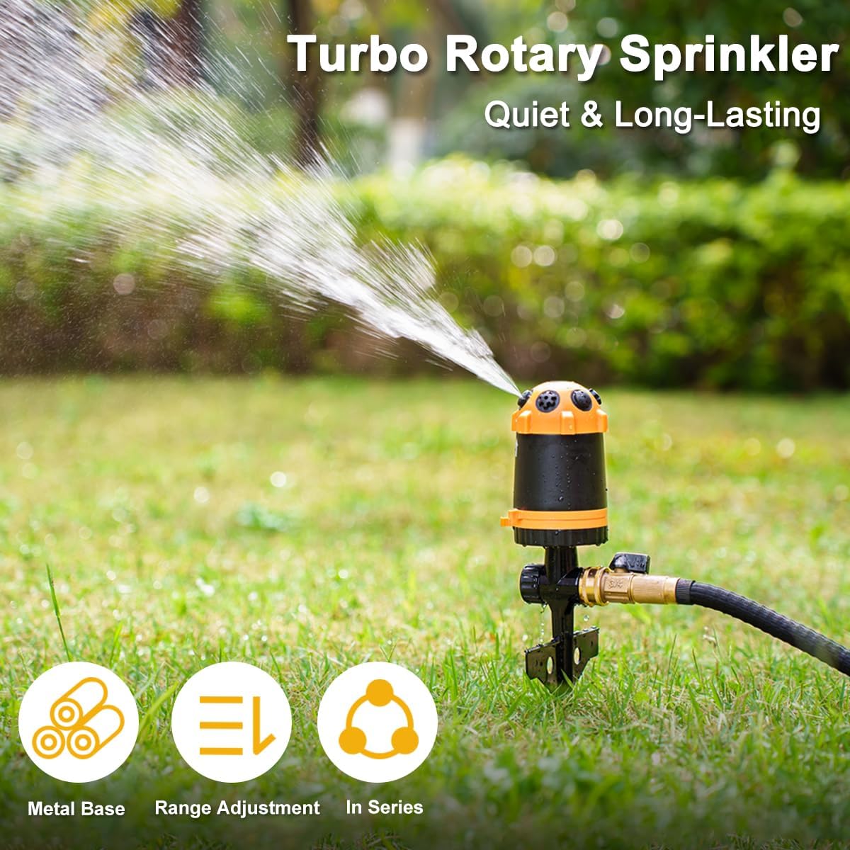 Heavy Duty Gear Drive Sprinkler with Metal Spike Base, 5-Pattern Adjustable Sprinkler Irrigation System, 360 Degree Rotating Water Sprinkler for Large Area Yard, Garden Plant