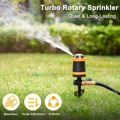 Heavy Duty Gear Drive Sprinkler with Metal Spike Base, 5-Pattern Adjustable Sprinkler Irrigation System, 360 Degree Rotating Water Sprinkler for Large Area Yard, Garden Plant