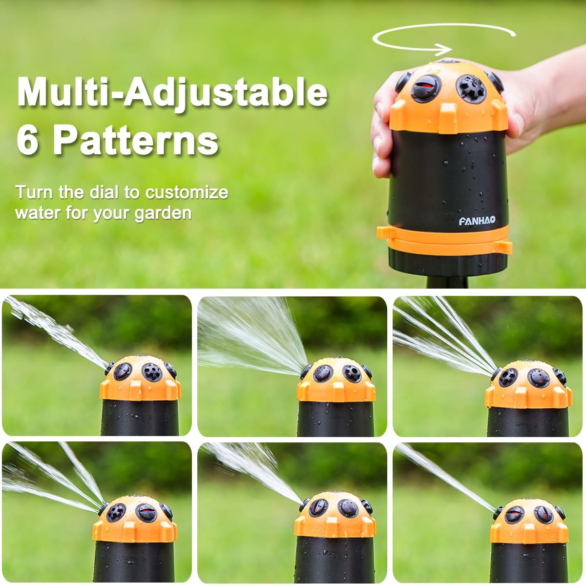 Heavy Duty Gear Drive Sprinkler with Metal Spike Base, 5-Pattern Adjustable Sprinkler Irrigation System, 360 Degree Rotating Water Sprinkler for Large Area Yard, Garden Plant