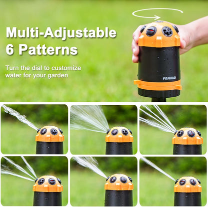Heavy Duty Gear Drive Sprinkler with Metal Spike Base, 5-Pattern Adjustable Sprinkler Irrigation System, 360 Degree Rotating Water Sprinkler for Large Area Yard, Garden Plant