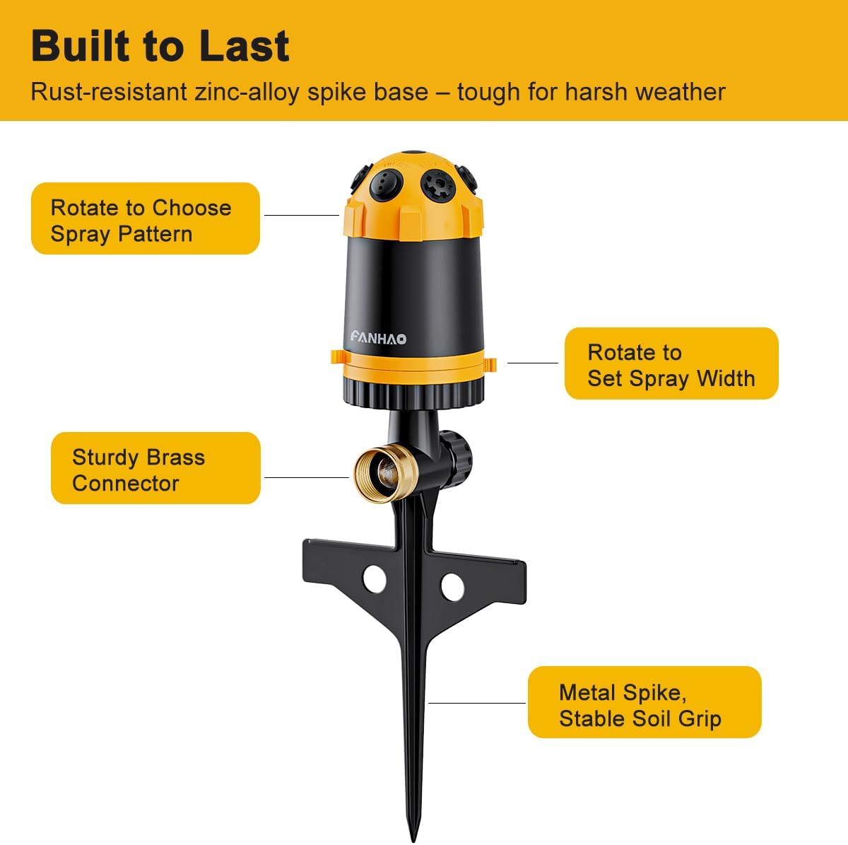 Heavy Duty Gear Drive Sprinkler with Metal Spike Base, 5-Pattern Adjustable Sprinkler Irrigation System, 360 Degree Rotating Water Sprinkler for Large Area Yard, Garden Plant