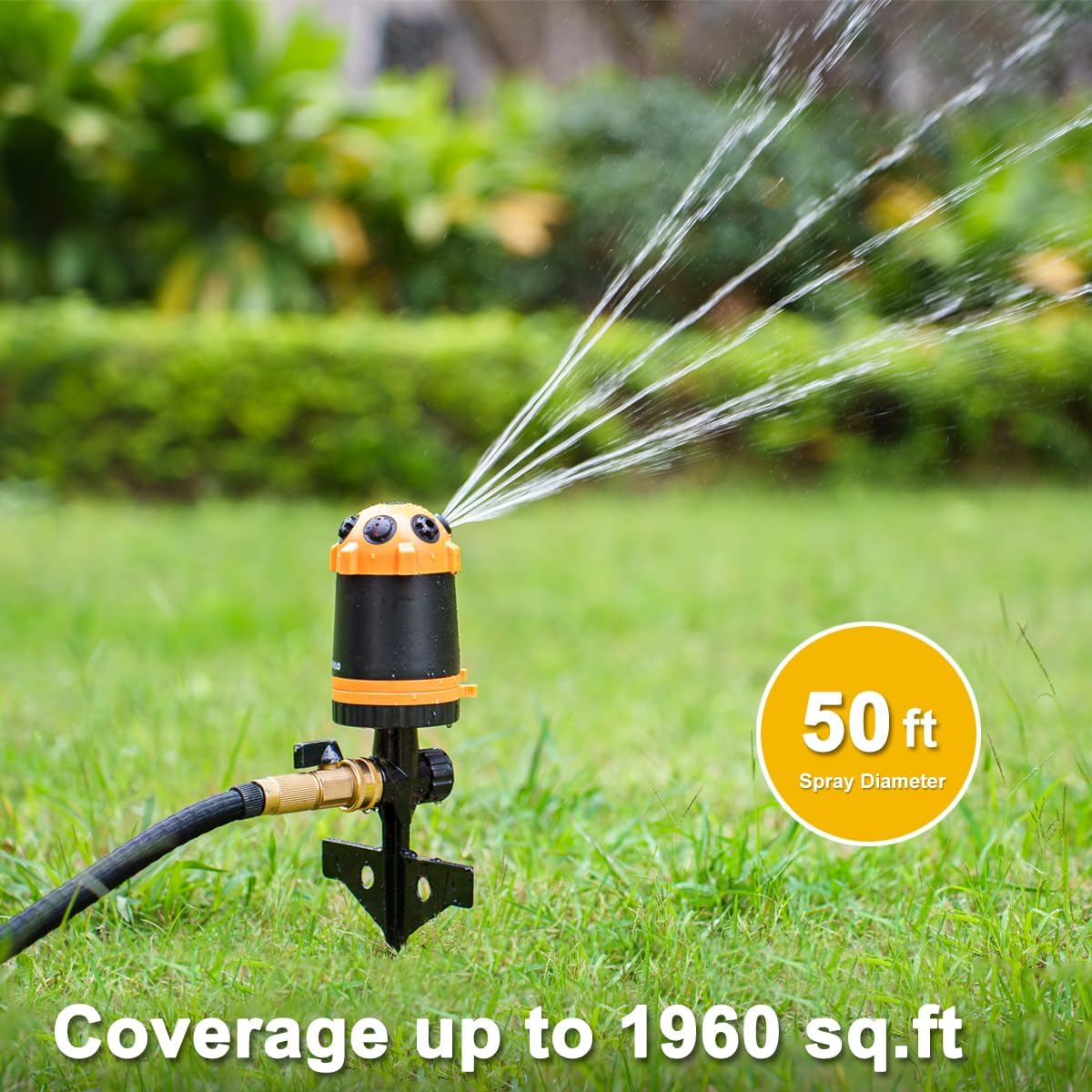 Heavy Duty Gear Drive Sprinkler with Metal Spike Base, 5-Pattern Adjustable Sprinkler Irrigation System, 360 Degree Rotating Water Sprinkler for Large Area Yard, Garden Plant
