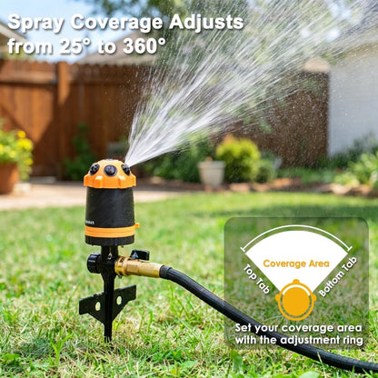 Heavy Duty Gear Drive Sprinkler with Metal Spike Base, 5-Pattern Adjustable Sprinkler Irrigation System, 360 Degree Rotating Water Sprinkler for Large Area Yard, Garden Plant
