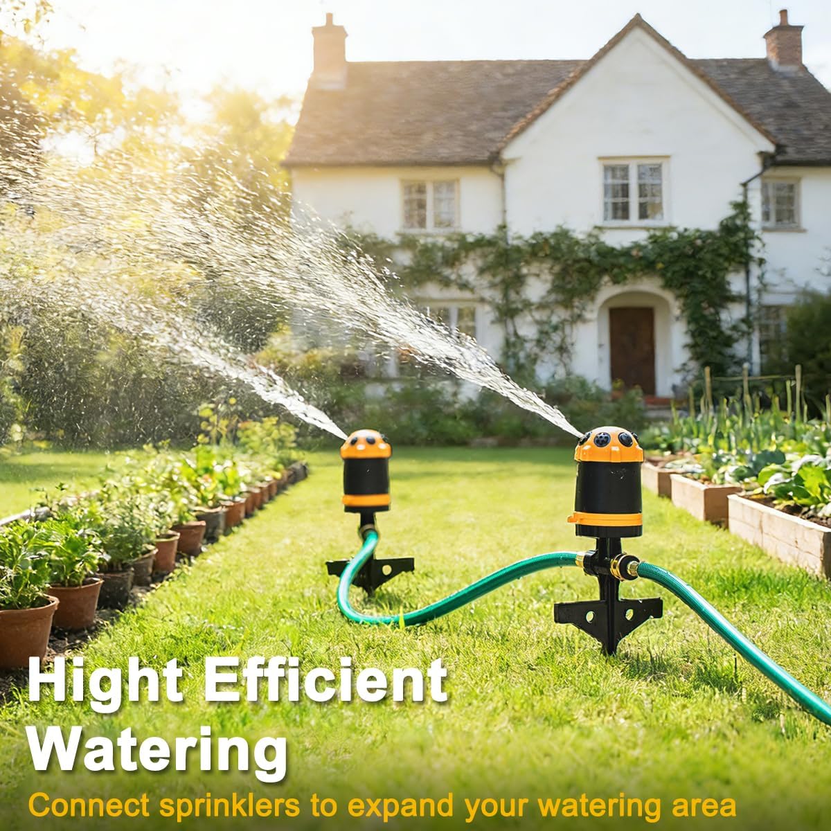 Heavy Duty Gear Drive Sprinkler with Metal Spike Base, 5-Pattern Adjustable Sprinkler Irrigation System, 360 Degree Rotating Water Sprinkler for Large Area Yard, Garden Plant