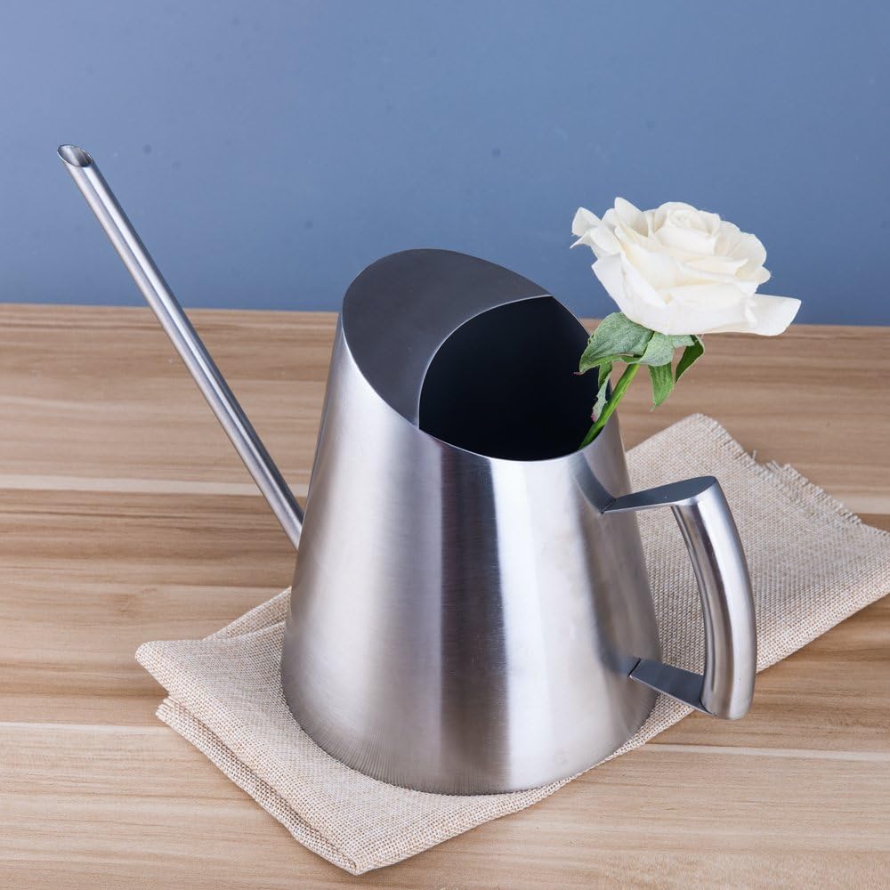 Stainless Steel Indoor Watering Can with Long Spout Modern Watering Can for Small Indoor Plants, 50oz / 1.5L Maximum Capacity