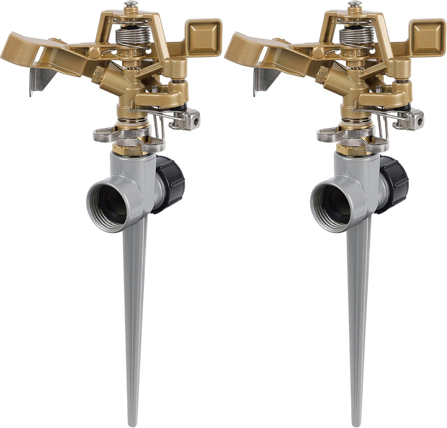2 Pack Impact Sprinklers with Stand (Spike), Heavy Duty Zinc Alloy Lawn Sprinkler Head on Spike Base, Adjustable Watering Sprinkler for Large Area Grass Yards Patio Garden Irrigation