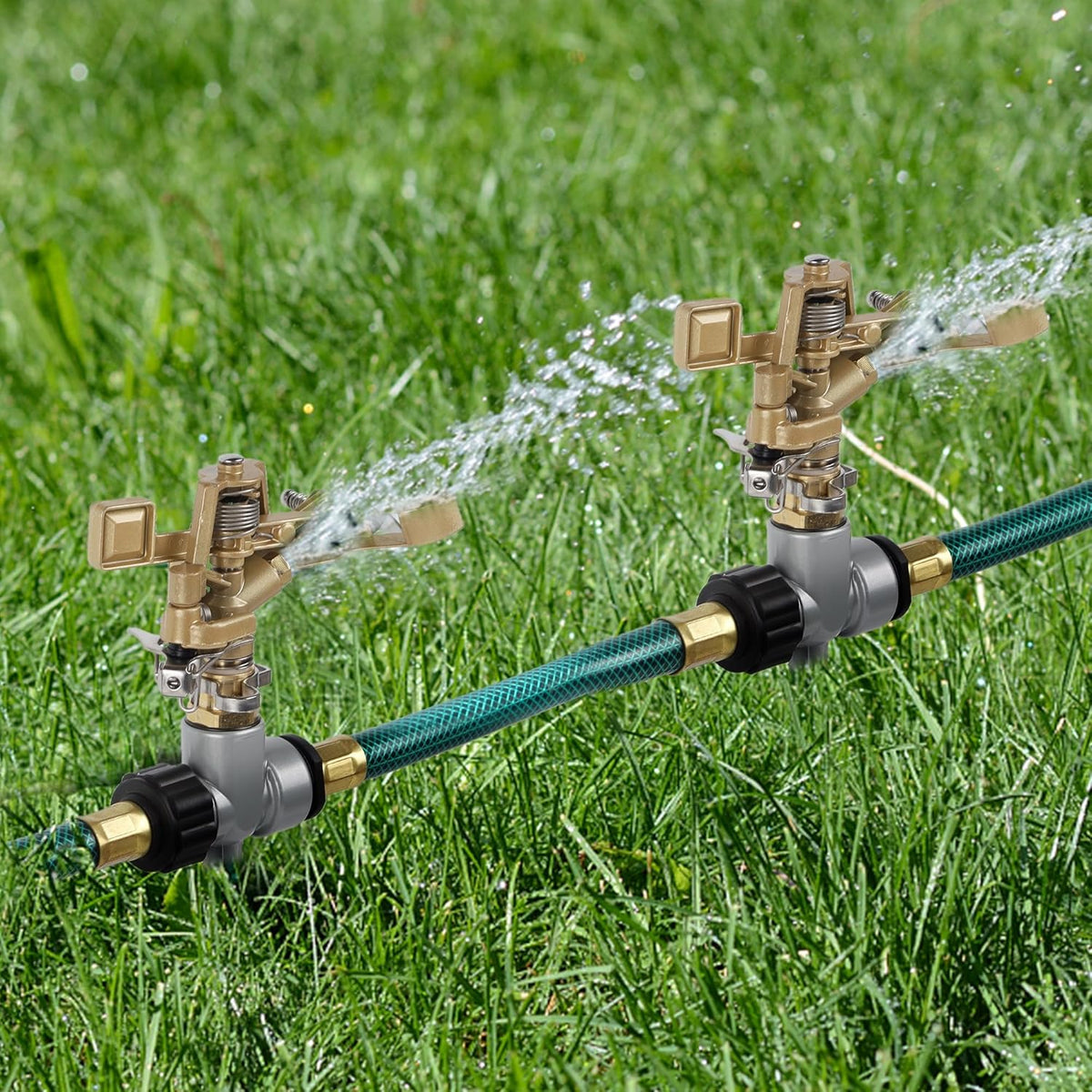 2 Pack Impact Sprinklers with Stand (Spike), Heavy Duty Zinc Alloy Lawn Sprinkler Head on Spike Base, Adjustable Watering Sprinkler for Large Area Grass Yards Patio Garden Irrigation