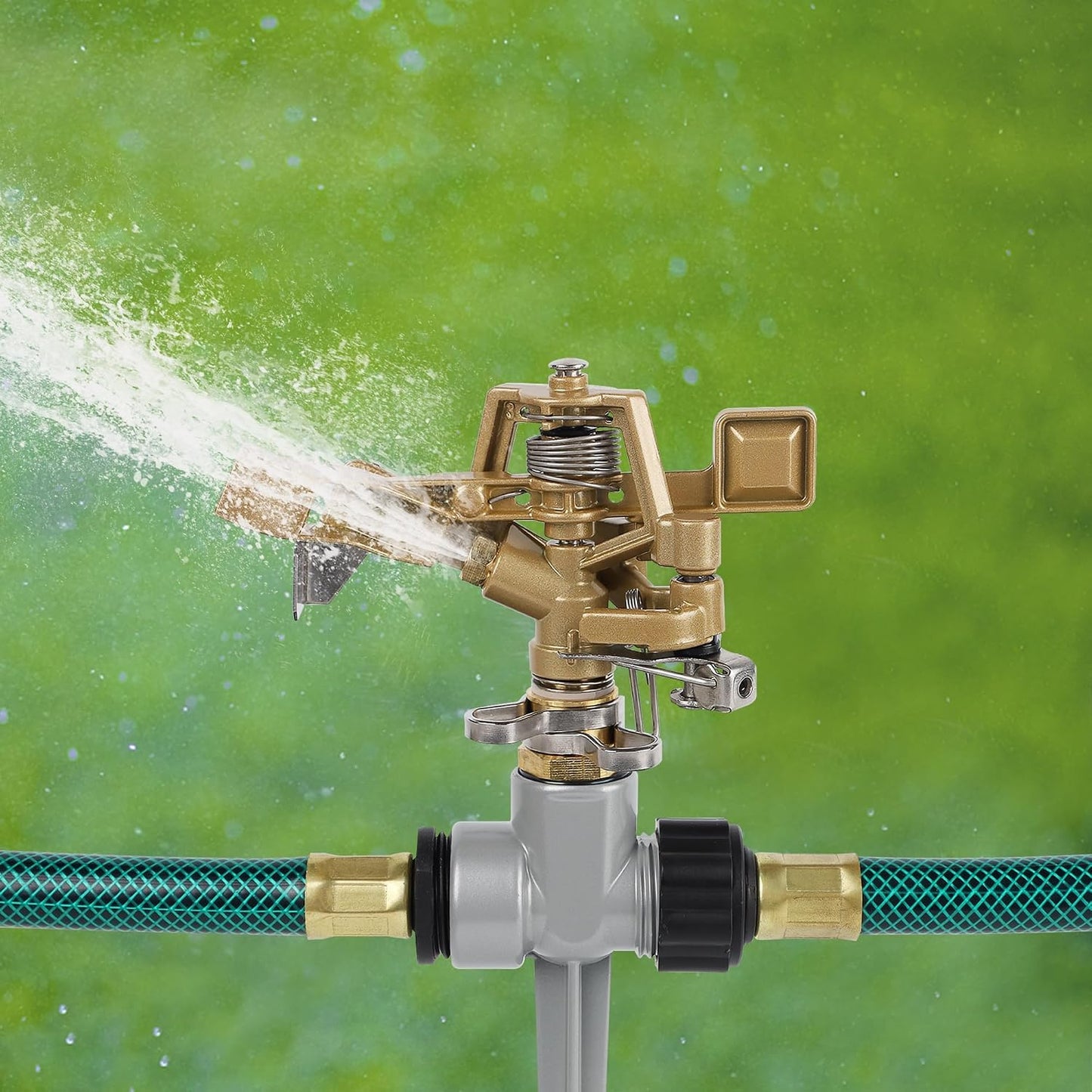 2 Pack Impact Sprinklers with Stand (Spike), Heavy Duty Zinc Alloy Lawn Sprinkler Head on Spike Base, Adjustable Watering Sprinkler for Large Area Grass Yards Patio Garden Irrigation