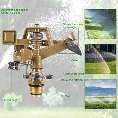 2 Pack Impact Sprinklers with Stand (Spike), Heavy Duty Zinc Alloy Lawn Sprinkler Head on Spike Base, Adjustable Watering Sprinkler for Large Area Grass Yards Patio Garden Irrigation