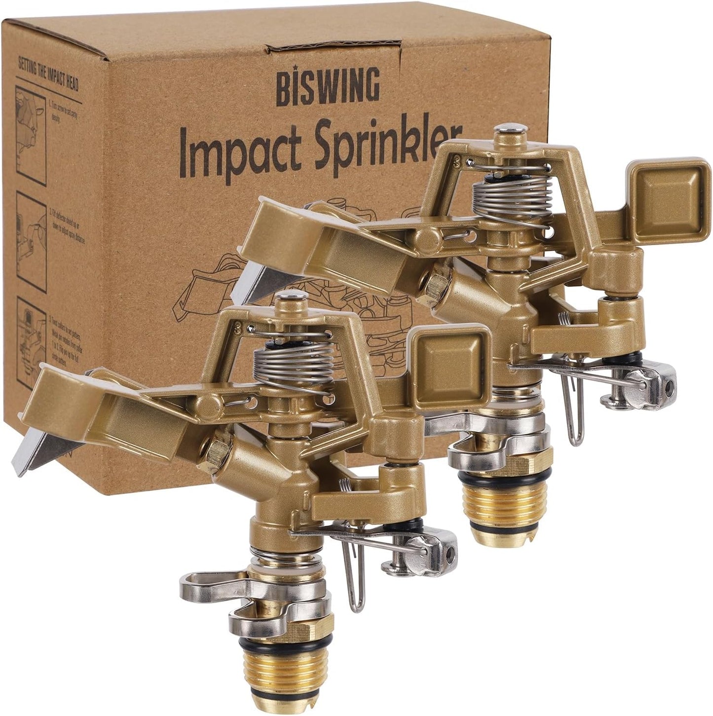 2 Pack Impact Sprinklers with Stand (Spike), Heavy Duty Zinc Alloy Lawn Sprinkler Head on Spike Base, Adjustable Watering Sprinkler for Large Area Grass Yards Patio Garden Irrigation