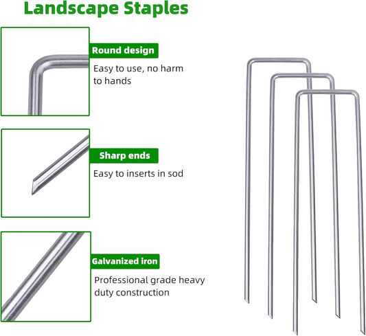 Landscape Staples Galvanized U-Shaped Garden Stakes, 6 Inch 50 Pcs Garden Staples, Yard Stakes, Stakes for Inflatables, Irrigation Tubing, Holding Fence, Tarpaulin (50, 6 INCH)