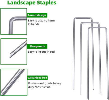 Landscape Staples Galvanized U-Shaped Garden Stakes, 6 Inch 50 Pcs Garden Staples, Yard Stakes, Stakes for Inflatables, Irrigation Tubing, Holding Fence, Tarpaulin (50, 6 INCH)