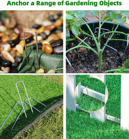 Landscape Staples Galvanized U-Shaped Garden Stakes, 6 Inch 50 Pcs Garden Staples, Yard Stakes, Stakes for Inflatables, Irrigation Tubing, Holding Fence, Tarpaulin (50, 6 INCH)