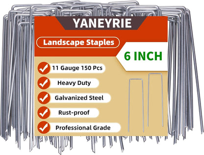 Landscape Staples Galvanized U-Shaped Garden Stakes, 6 Inch 50 Pcs Garden Staples, Yard Stakes, Stakes for Inflatables, Irrigation Tubing, Holding Fence, Tarpaulin (50, 6 INCH)