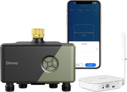 WiFi Water Timer for Garden Hose, 4 Zone Smart Sprinkler Timer with Brass Inlet, Ethernet & 2.4GHz WiFi Connection, Compatible with Alexa/Google, 24 Irrigation Plans & Rain Delay Mode for Lawns