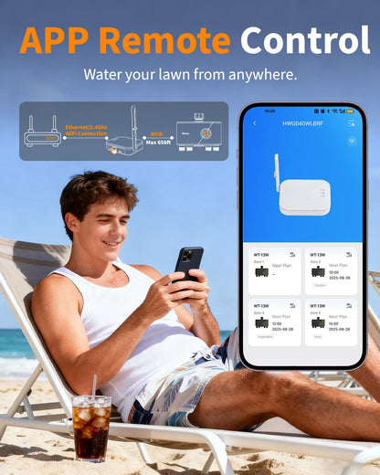 WiFi Water Timer for Garden Hose, 4 Zone Smart Sprinkler Timer with Brass Inlet, Ethernet & 2.4GHz WiFi Connection, Compatible with Alexa/Google, 24 Irrigation Plans & Rain Delay Mode for Lawns