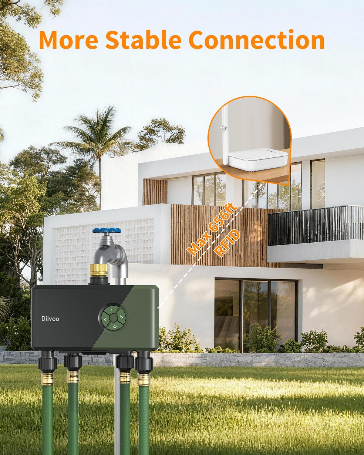 WiFi Water Timer for Garden Hose, 4 Zone Smart Sprinkler Timer with Brass Inlet, Ethernet & 2.4GHz WiFi Connection, Compatible with Alexa/Google, 24 Irrigation Plans & Rain Delay Mode for Lawns