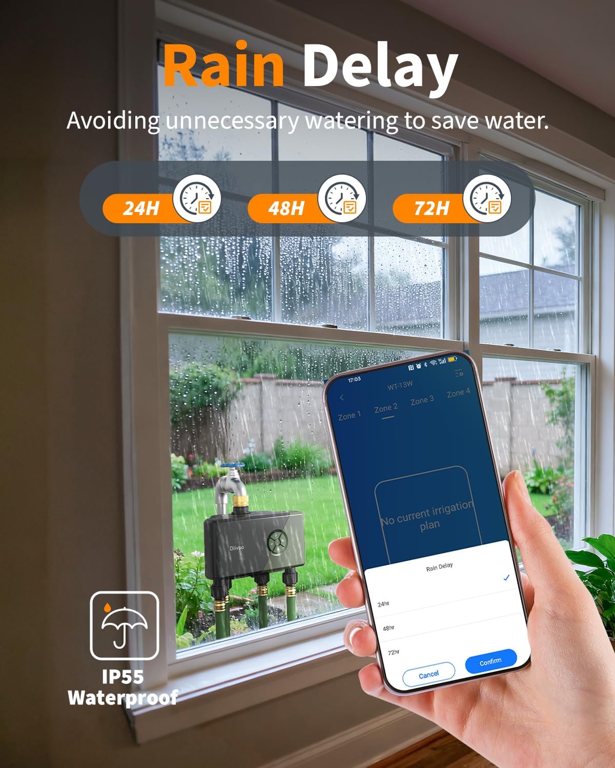 WiFi Water Timer for Garden Hose, 4 Zone Smart Sprinkler Timer with Brass Inlet, Ethernet & 2.4GHz WiFi Connection, Compatible with Alexa/Google, 24 Irrigation Plans & Rain Delay Mode for Lawns