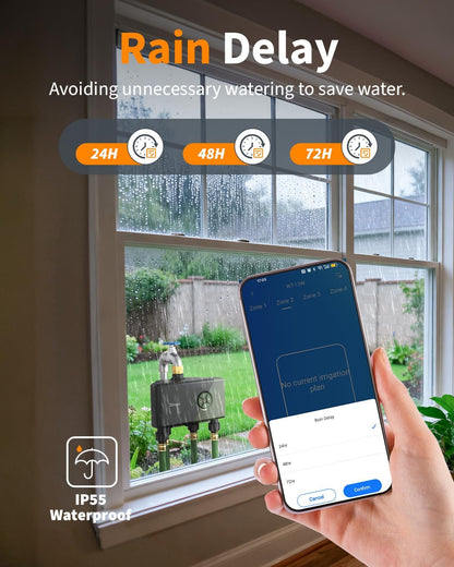 WiFi Water Timer for Garden Hose, 4 Zone Smart Sprinkler Timer with Brass Inlet, Ethernet & 2.4GHz WiFi Connection, Compatible with Alexa/Google, 24 Irrigation Plans & Rain Delay Mode for Lawns