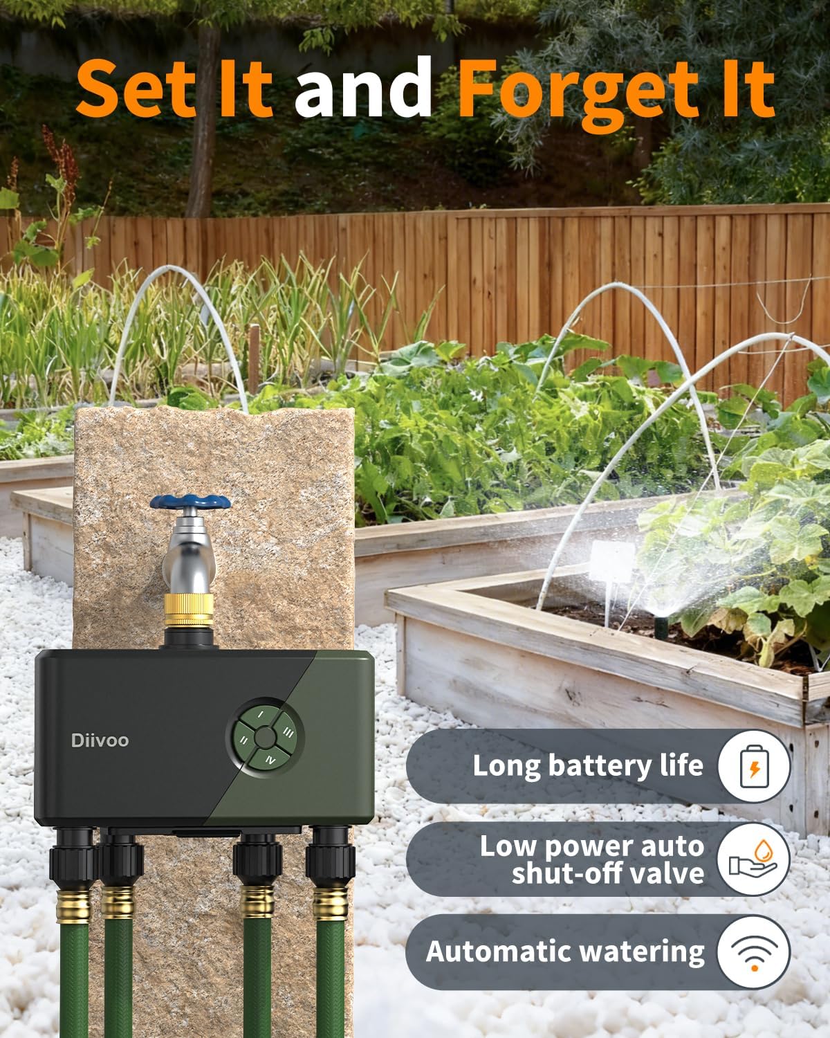 WiFi Water Timer for Garden Hose, 4 Zone Smart Sprinkler Timer with Brass Inlet, Ethernet & 2.4GHz WiFi Connection, Compatible with Alexa/Google, 24 Irrigation Plans & Rain Delay Mode for Lawns
