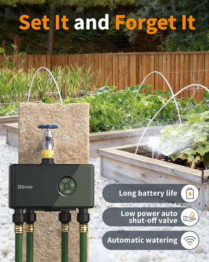 WiFi Water Timer for Garden Hose, 4 Zone Smart Sprinkler Timer with Brass Inlet, Ethernet & 2.4GHz WiFi Connection, Compatible with Alexa/Google, 24 Irrigation Plans & Rain Delay Mode for Lawns