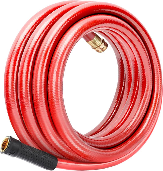 Solution4Patio Leader Red Garden Hose 3/4 in. x 25 ft. -Heavy Duty Durable Flexible Lightweight Water Pipe -Brass Aluminum Ends for Household & Commercial -Kink Free, No Leaking, Male/Female Fittings