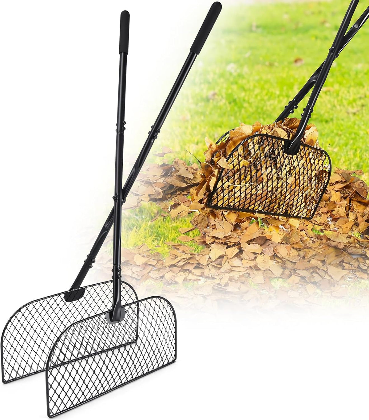 Leaf Grabber Rake, Long Handle Metal Leaf Picker Upper, Efficient and Labor-Saving Yard Rake Leaves Grabber for Garden Cleaning No Bending Over
