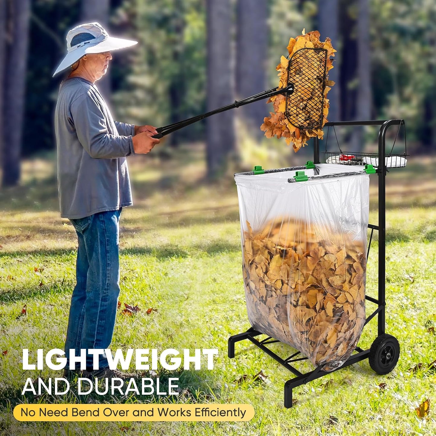 Leaf Grabber Rake, Long Handle Metal Leaf Picker Upper, Efficient and Labor-Saving Yard Rake Leaves Grabber for Garden Cleaning No Bending Over