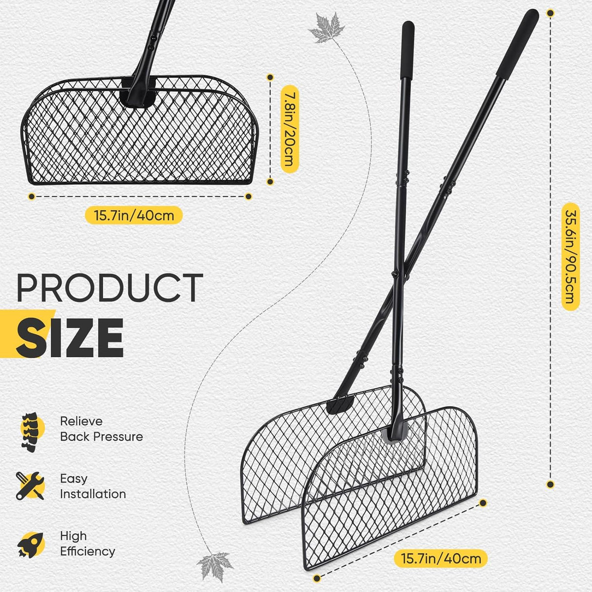 Leaf Grabber Rake, Long Handle Metal Leaf Picker Upper, Efficient and Labor-Saving Yard Rake Leaves Grabber for Garden Cleaning No Bending Over