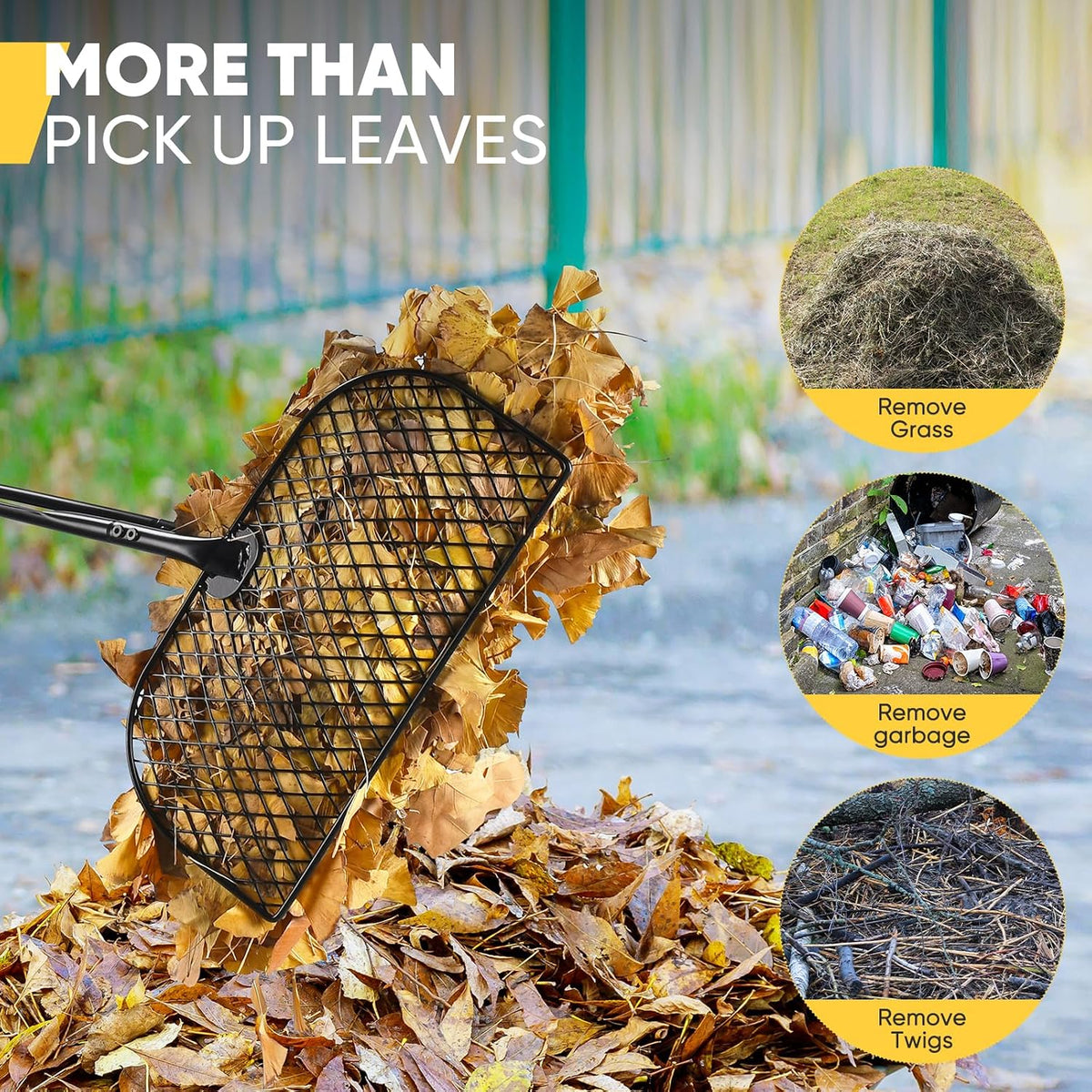 Leaf Grabber Rake, Long Handle Metal Leaf Picker Upper, Efficient and Labor-Saving Yard Rake Leaves Grabber for Garden Cleaning No Bending Over