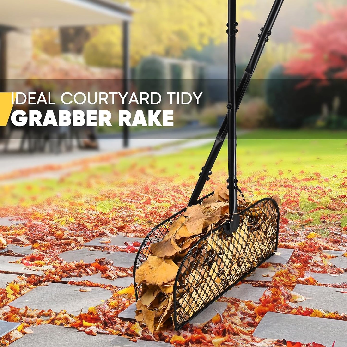 Leaf Grabber Rake, Long Handle Metal Leaf Picker Upper, Efficient and Labor-Saving Yard Rake Leaves Grabber for Garden Cleaning No Bending Over