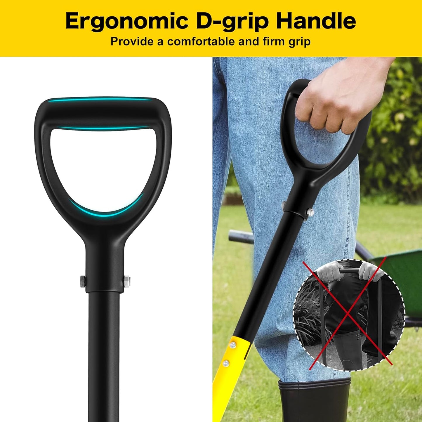 Pitch Fork, 4 Tine Heavy Duty Garden Fork Ergonomic Handle for Gardening