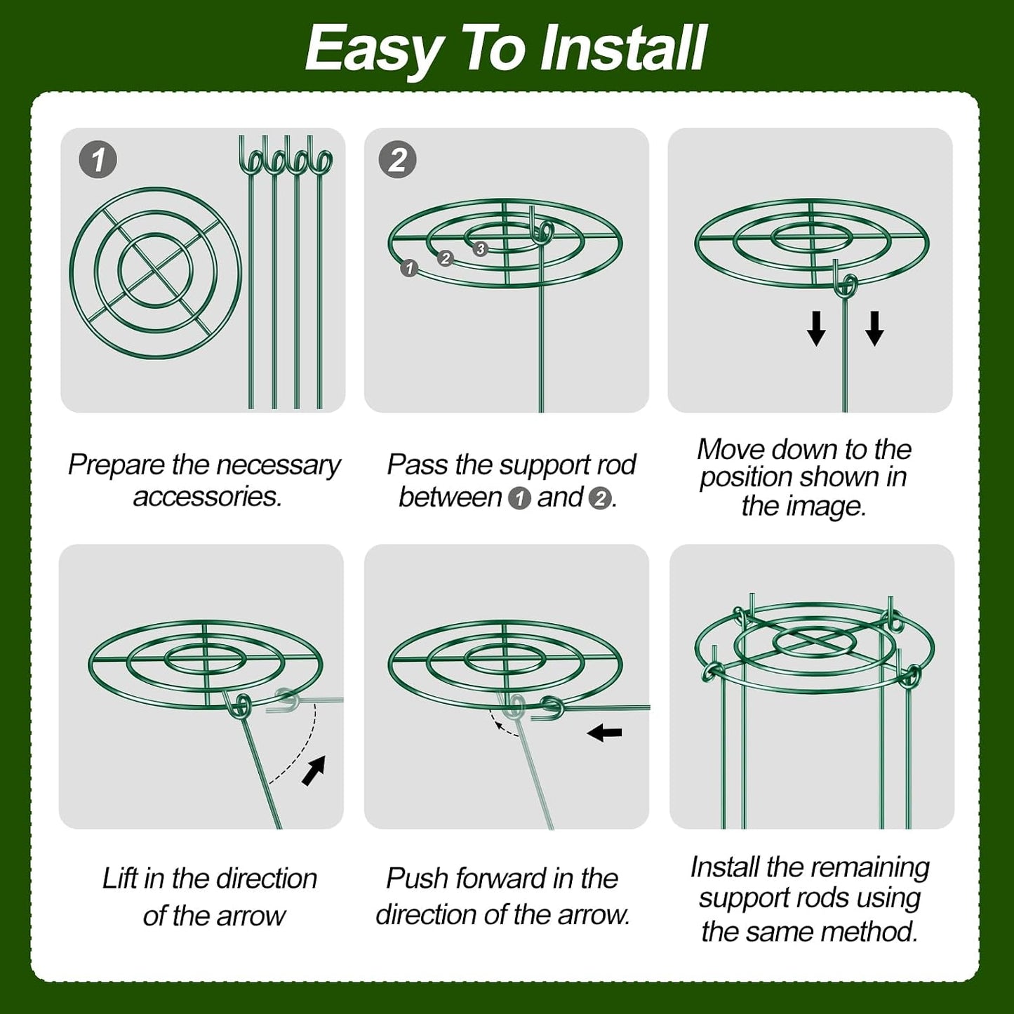 8 Pack Peony Cages and Supports with Plant Support Stakes for Outdoor Indoor Plants 12" D 16" High Tall Heavy Duty Metal Peony Support Cage Ring for Peony Rose Flower Tomato Hydrangea