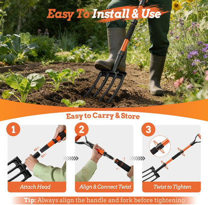 Garden Fork for Digging, 4-Tine Pitch Fork with Foot Step, Ergonomic Y-Handle & Comfortable Grip, Lightweight Durable Pitchfork for Soil Loosening, Compost, Mulch, Weeding & Potato Harvest - 43 Inches