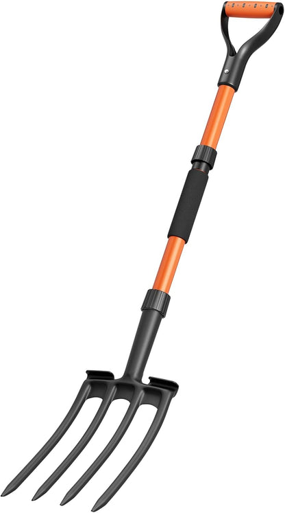 Garden Fork for Digging, 4-Tine Pitch Fork with Foot Step, Ergonomic Y-Handle & Comfortable Grip, Lightweight Durable Pitchfork for Soil Loosening, Compost, Mulch, Weeding & Potato Harvest - 43 Inches