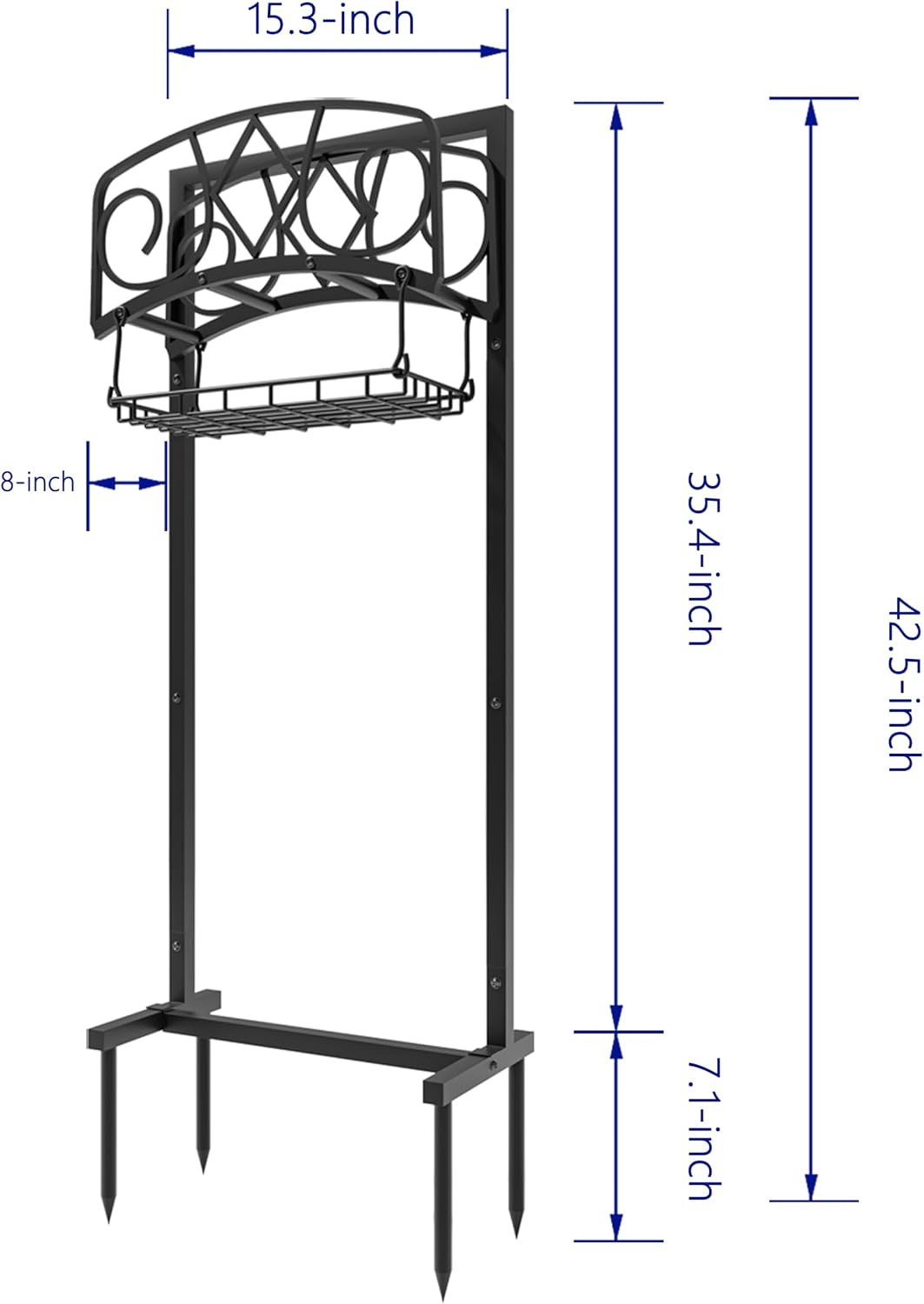 Freestanding Garden Hose Organizer with Black Powder-Coated Finish - Heavy-Duty Detachable Hose Stand Holds 150FT Hose, Includes Storage Basket & Assembly Tools for Outdoor Use