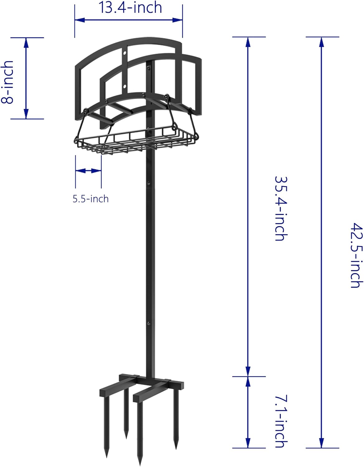 Freestanding Garden Hose Organizer with Black Powder-Coated Finish - Heavy-Duty Detachable Hose Stand Holds 150FT Hose, Includes Storage Basket & Assembly Tools for Outdoor Use