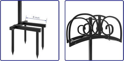 Freestanding Garden Hose Organizer with Black Powder-Coated Finish - Heavy-Duty Detachable Hose Stand Holds 150FT Hose, Includes Storage Basket & Assembly Tools for Outdoor Use