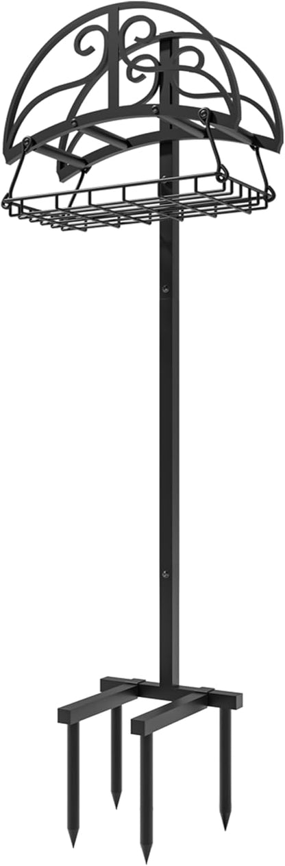Freestanding Garden Hose Organizer with Black Powder-Coated Finish - Heavy-Duty Detachable Hose Stand Holds 150FT Hose, Includes Storage Basket & Assembly Tools for Outdoor Use
