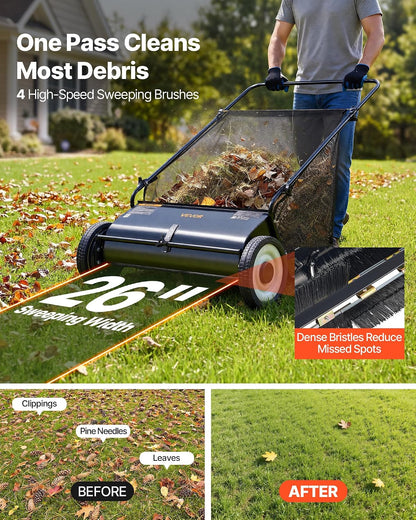Push Lawn Sweeper 21" Leaf & Grass Collector 3.5 cu. ft. Hopper Bag