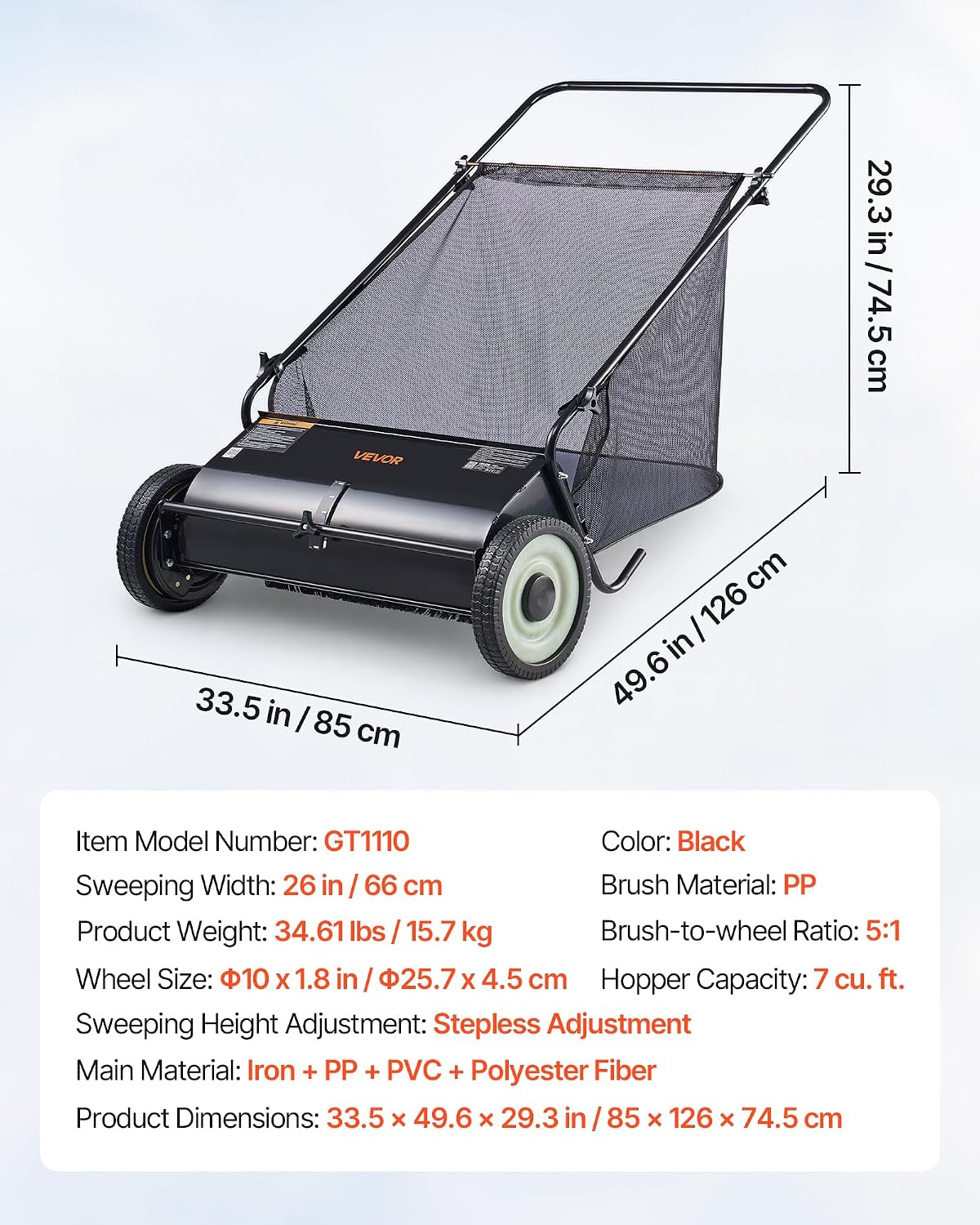 Push Lawn Sweeper 21" Leaf & Grass Collector 3.5 cu. ft. Hopper Bag
