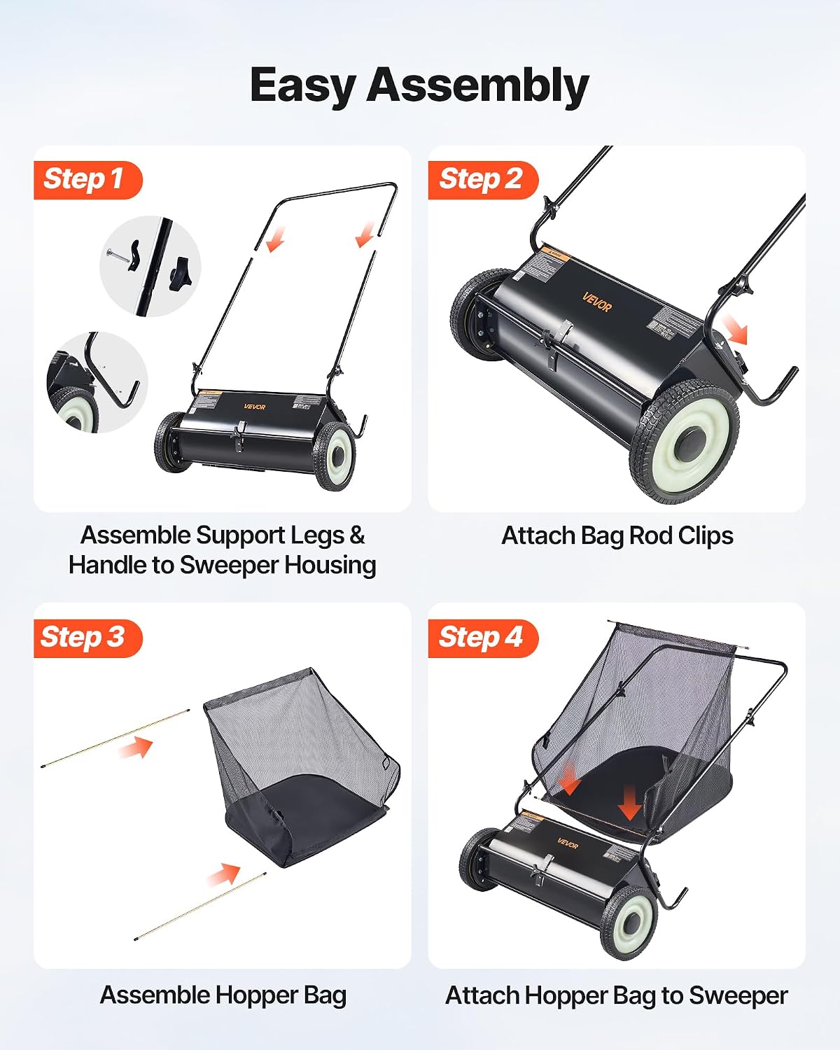 Push Lawn Sweeper 21" Leaf & Grass Collector 3.5 cu. ft. Hopper Bag