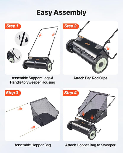 Push Lawn Sweeper 21" Leaf & Grass Collector 3.5 cu. ft. Hopper Bag