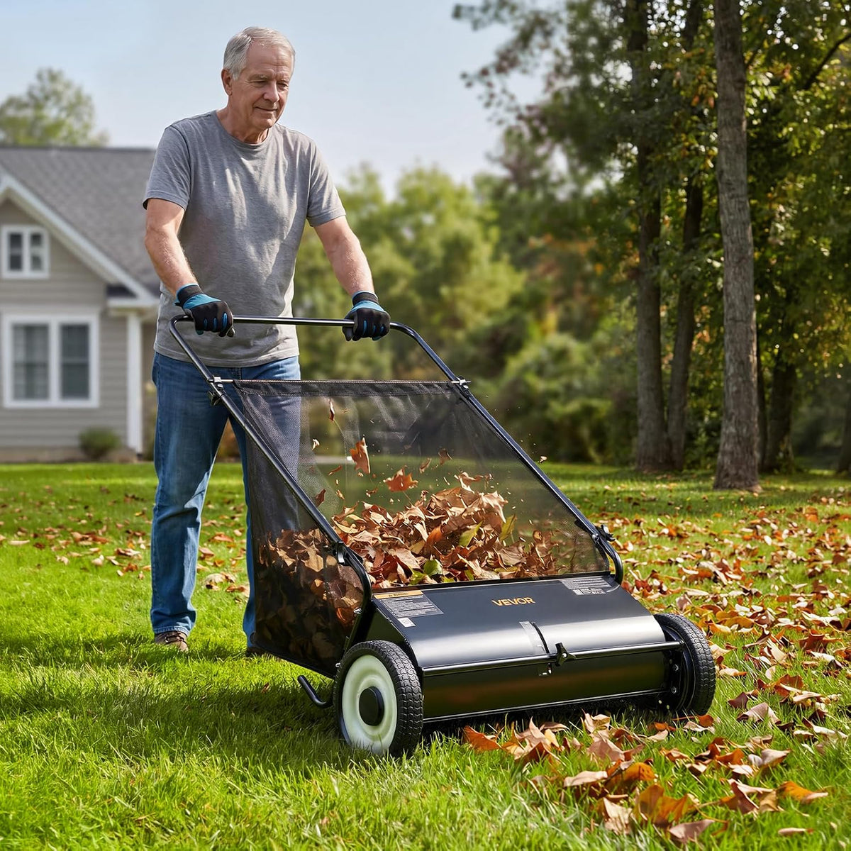 Push Lawn Sweeper 21" Leaf & Grass Collector 3.5 cu. ft. Hopper Bag