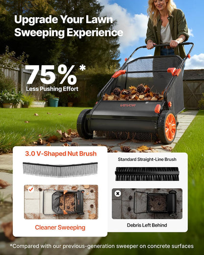 Push Lawn Sweeper 21" Leaf & Grass Collector 3.5 cu. ft. Hopper Bag