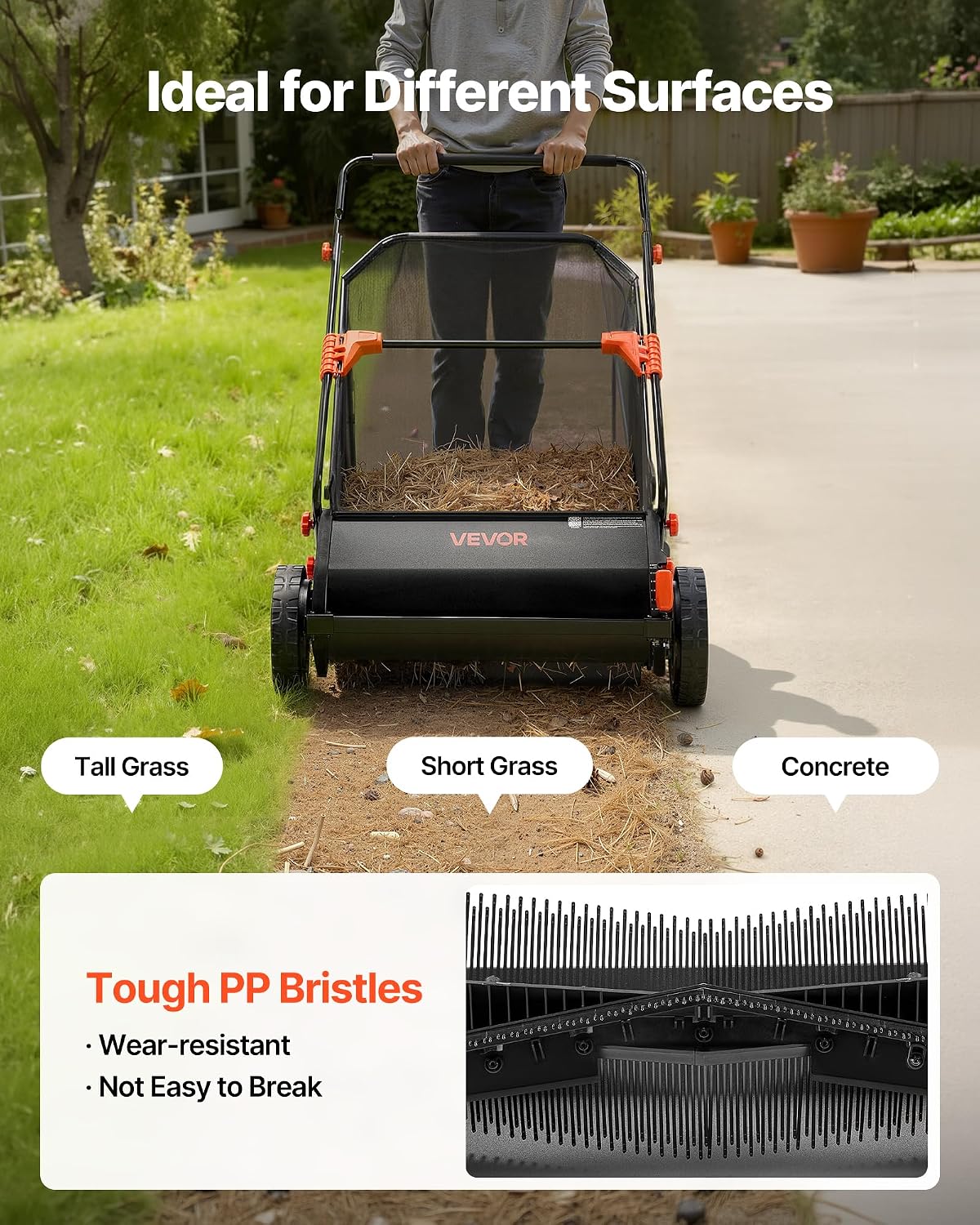 Push Lawn Sweeper 21" Leaf & Grass Collector 3.5 cu. ft. Hopper Bag