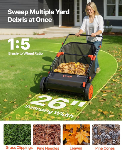 Push Lawn Sweeper 21" Leaf & Grass Collector 3.5 cu. ft. Hopper Bag