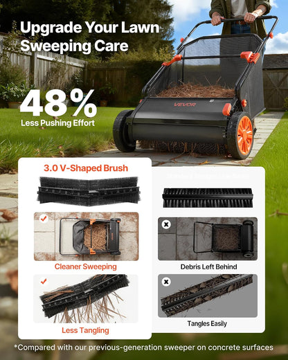 Push Lawn Sweeper 21" Leaf & Grass Collector 3.5 cu. ft. Hopper Bag